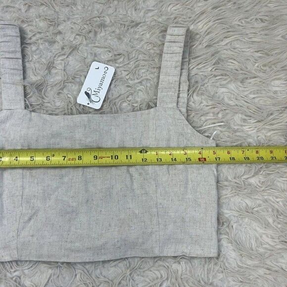Lush Womens Open Back Linen Beige Cropped Tank Top Blouse NWT Size Large - Picture 9 of 12